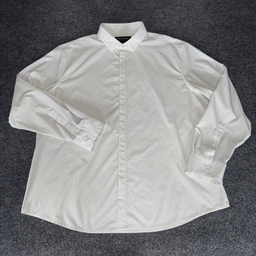 Mizzen+Main Leeward Dress Shirt Mens XL Classic No Tuck White Geometric Stretch